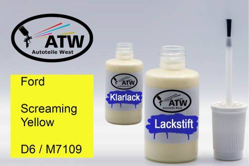 Ford, Screaming Yellow, D6 / M7109: 20ml Lackstift + 20ml Klarlack - Set, von ATW Autoteile West.